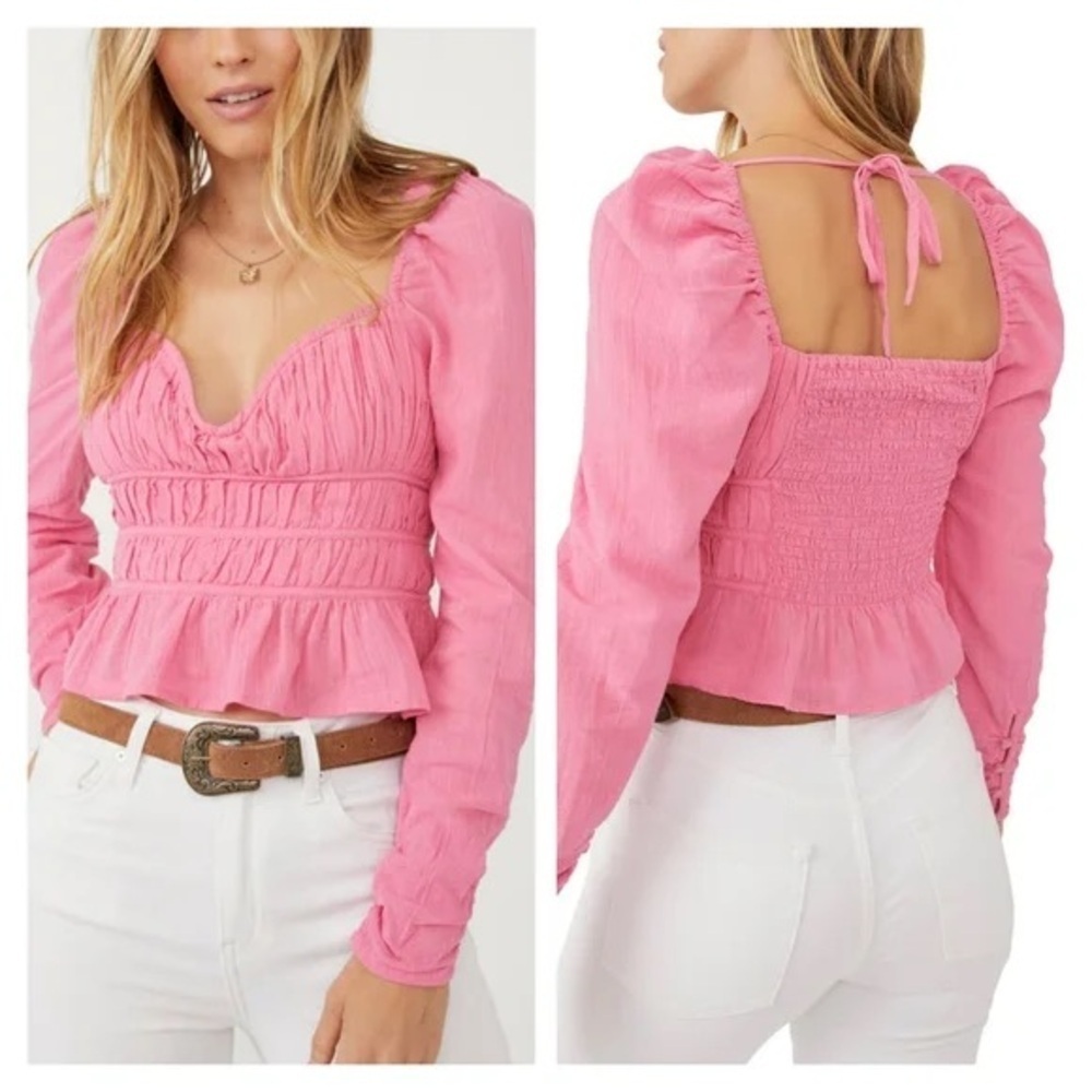 FREE PEOPLE Chloe Sweetheart Neck Cropped Top in Aurora Pink XS VGUC